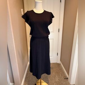 GAP Flutter Sleeve Midi Dress in a black stripe